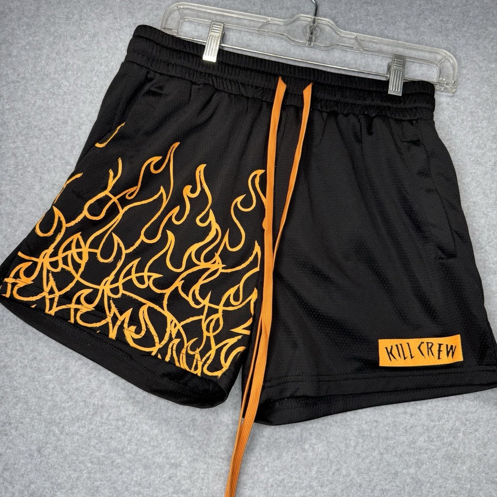 Kill Crew Shorts Mens M Black Flame Athletic Running Gym Performance Streetwear